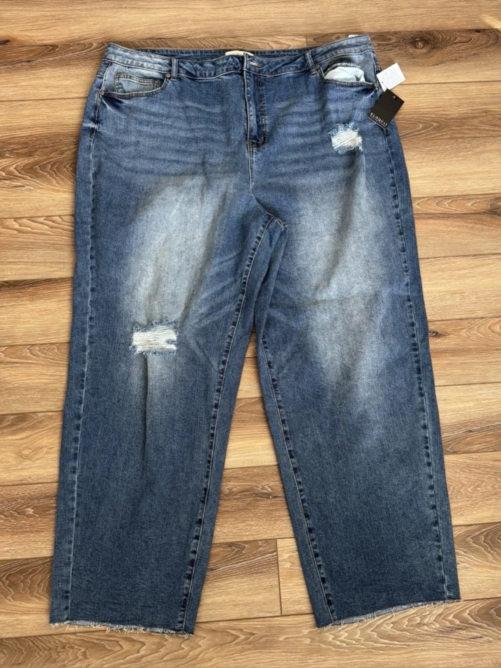 NWT - Eloquii - Women’s Distressed Relaxed Fit Jeans - Blue